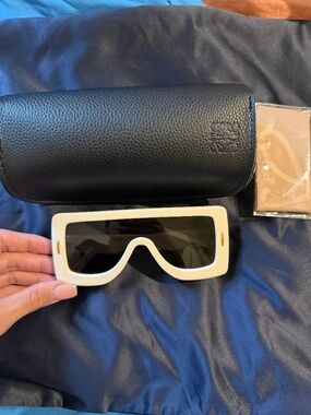 Loewe Oversized Anagram Shield Mirrored Ivory Gold Unisex Sunglasses